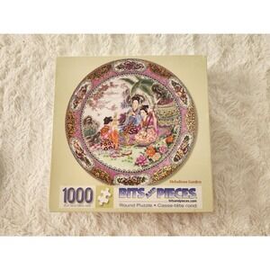 Bits and Pieces 1000 Piece Round Jigsaw Puzzle Melodious Garden Asian Art 26.6"